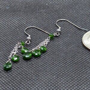 Stainless Steel Russian Diopside Drop Crystal Earrings